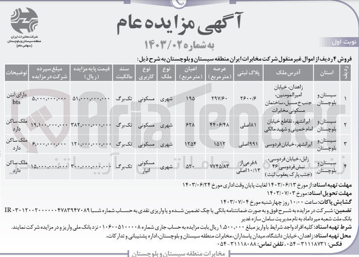 تصویر کوچک آگهی فروش ۴ ردیف املاک با کاربری مسکونی