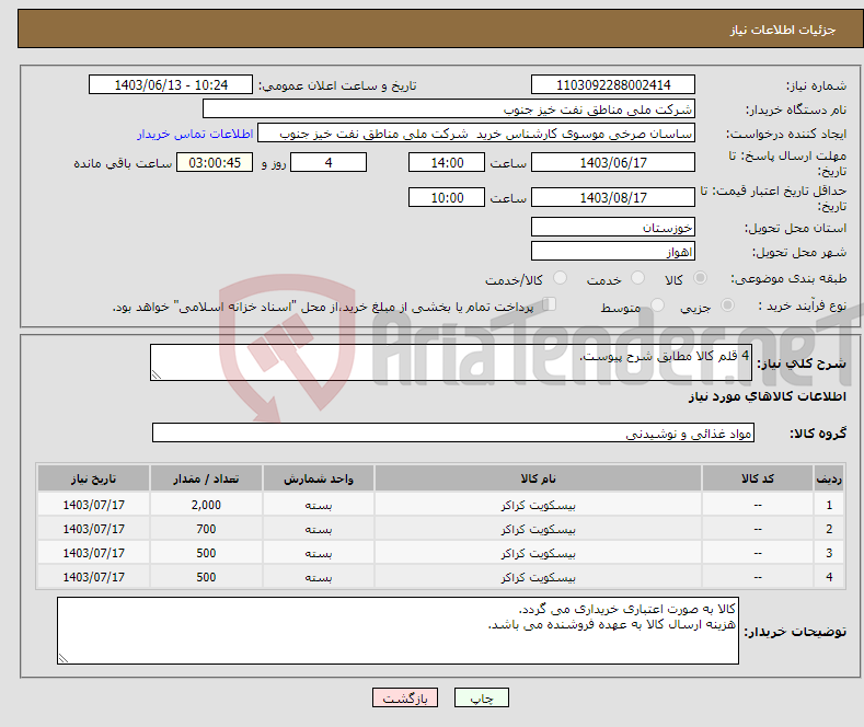 تصویر کوچک آگهی نیاز انتخاب تامین کننده-4 قلم کالا مطابق شرح پیوست.