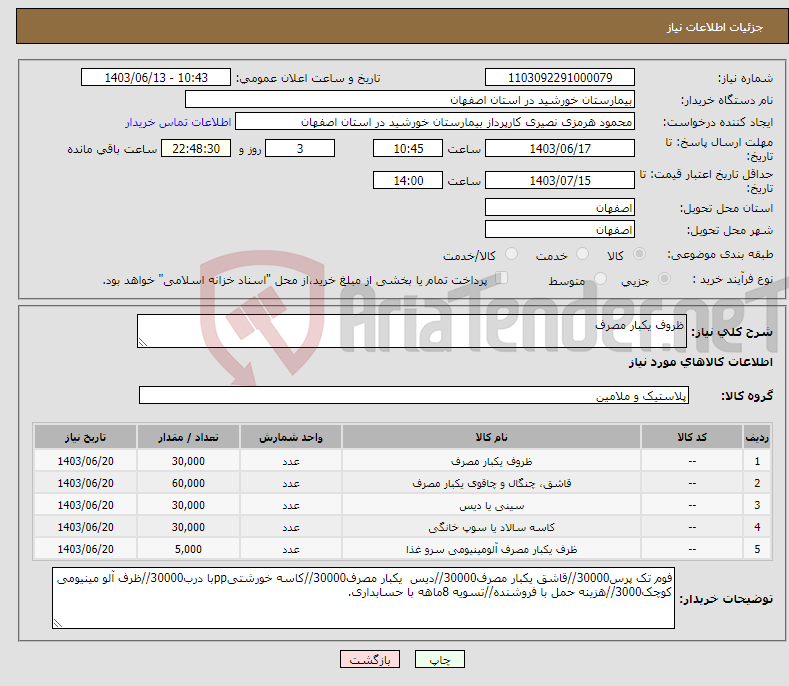 تصویر کوچک آگهی نیاز انتخاب تامین کننده-ظروف یکبار مصرف