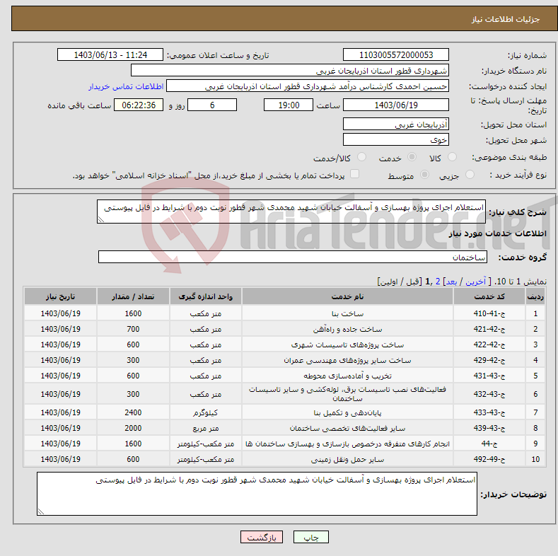 تصویر کوچک آگهی نیاز انتخاب تامین کننده-استعلام اجرای پروژه بهسازی و آسفالت خیابان شهید محمدی شهر قطور نوبت دوم با شرایط در فایل پیوستی