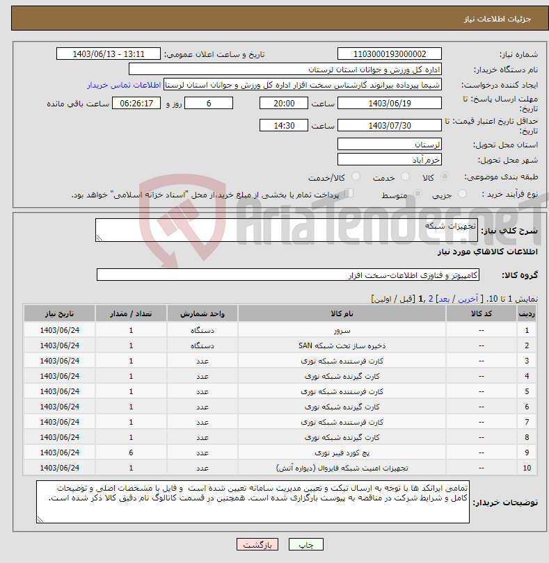 تصویر کوچک آگهی نیاز انتخاب تامین کننده-تجهیزات شبکه