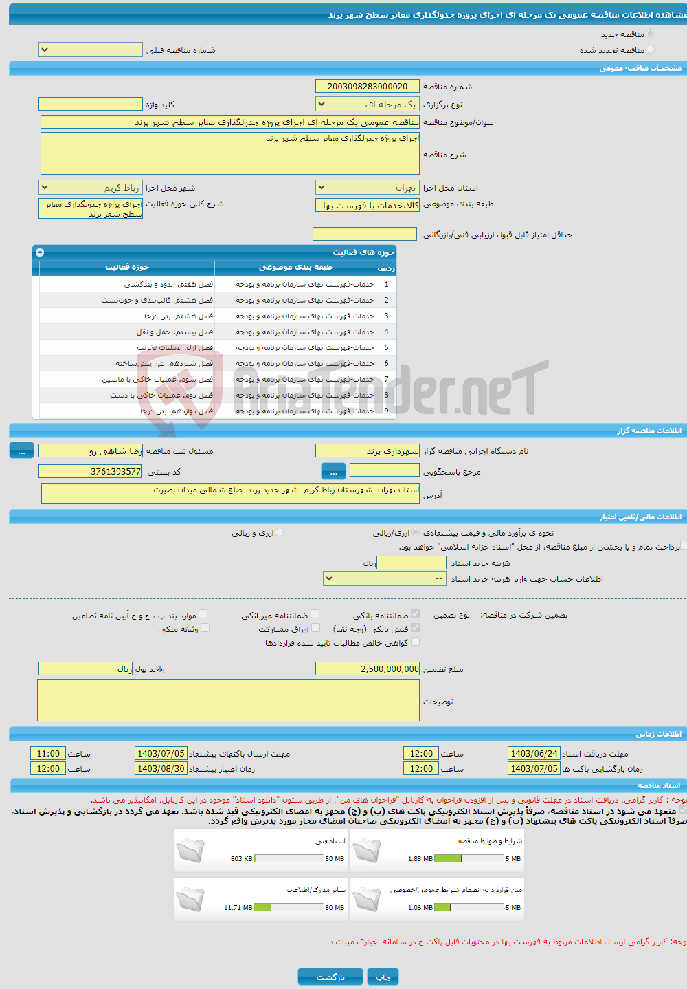 تصویر کوچک آگهی مناقصه عمومی یک مرحله ای اجرای پروژه جدولگذاری معابر سطح شهر پرند 
