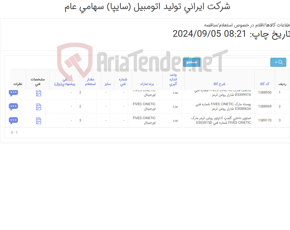 تصویر کوچک آگهی تامین سه ردیف بادامک , پوسته و استوپر