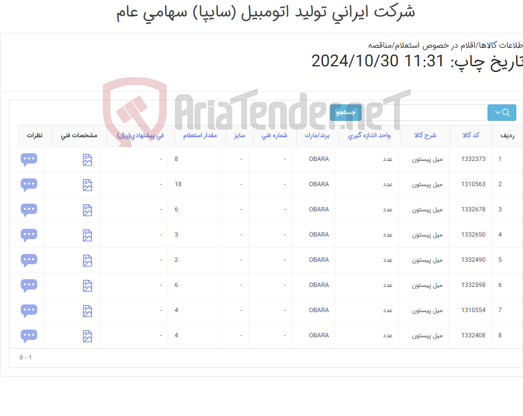 تصویر کوچک آگهی تامین هشت ردیف انواع میل پیستون دستگاه نقطه جوش متحرک