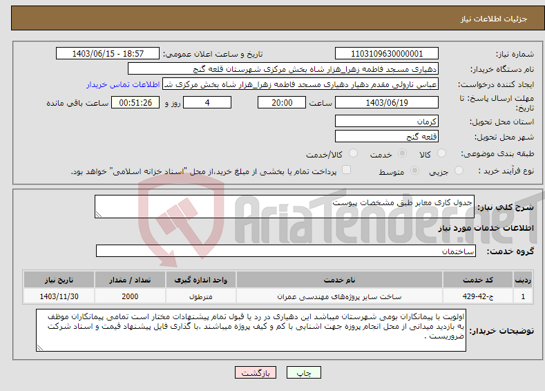 تصویر کوچک آگهی نیاز انتخاب تامین کننده-جدول کاری معابر طبق مشخصات پیوست 