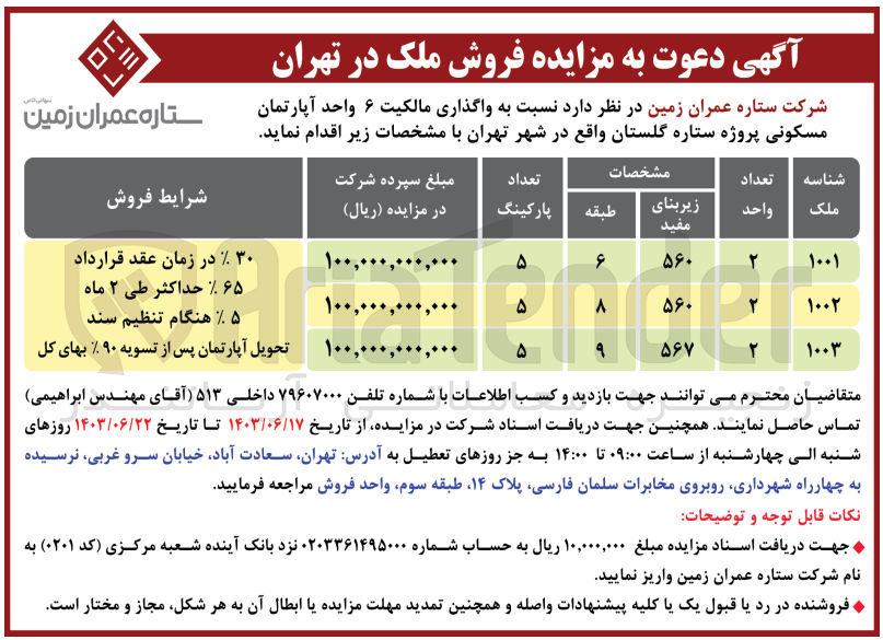 تصویر کوچک آگهی فروش 6 واحد آپارتمان مسکونی پروژه ستار گلستان