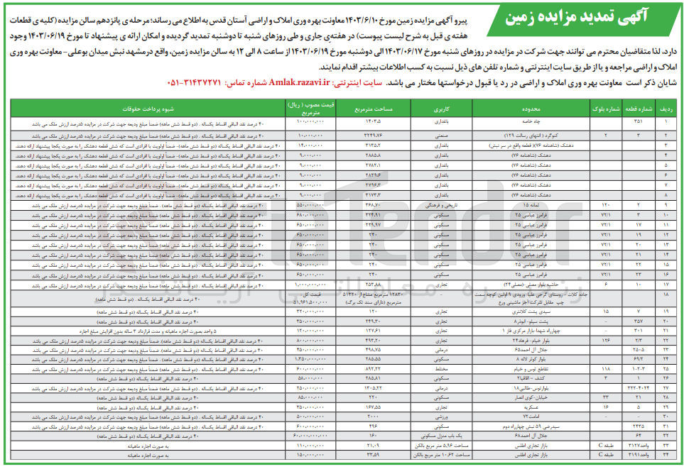 تصویر کوچک آگهی فروش زمین در 34 ردیف با کاربری های باغداری - صنعتی - تاریخی و فرهنگی - مسکونی - تجاری - درمانی - مختلط و ...