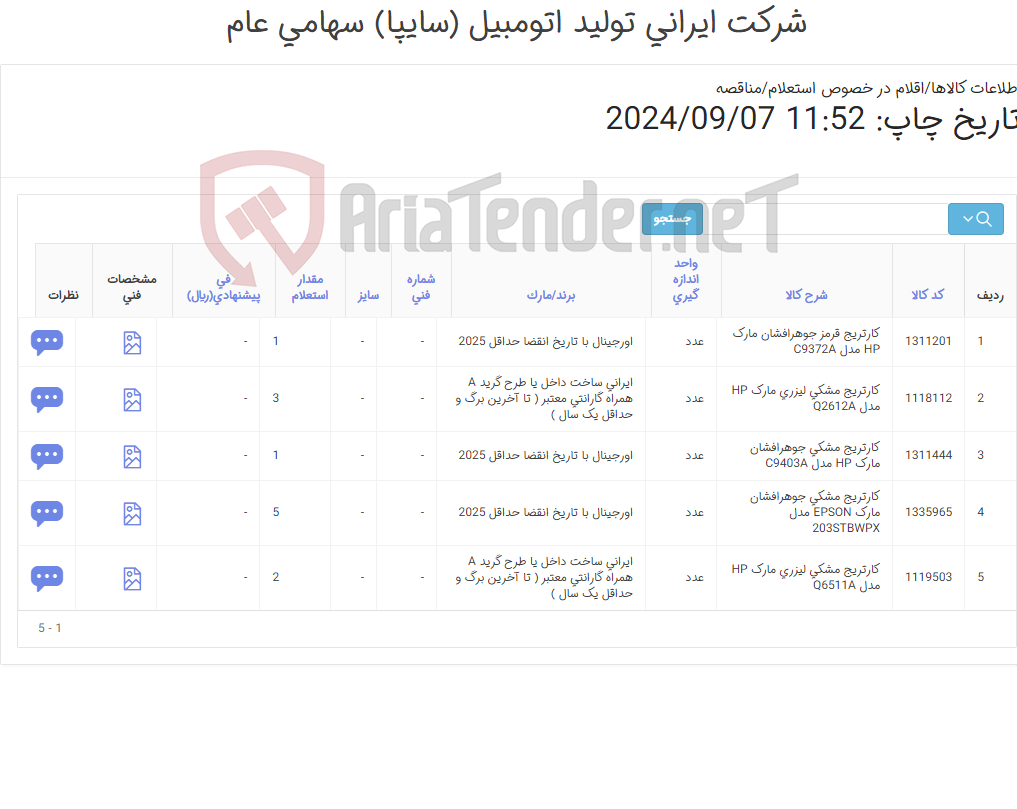 تصویر کوچک آگهی اقلام مواد مصرفی ماشین های اداری