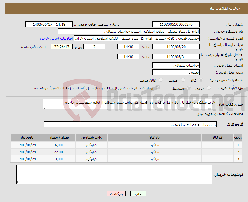 تصویر کوچک آگهی نیاز انتخاب تامین کننده-خرید میلگرد به قطر 8 ، 10 و 12 برای پروژه اقشار کم درآمد شهر شوقان از توابع شهرستان جاجرم