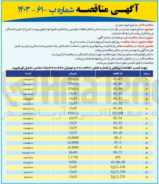 تصویر کوچک آگهی خرید کامل قطعات تولیدی ریخته گری دقیق