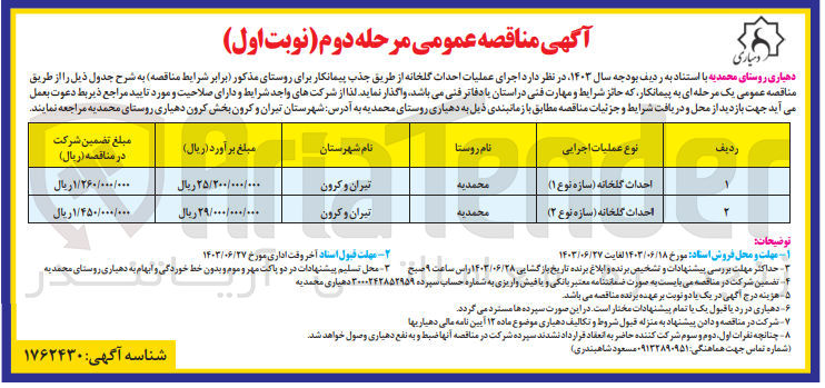 تصویر کوچک آگهی احداث گلخانه (سازه نوع 1)