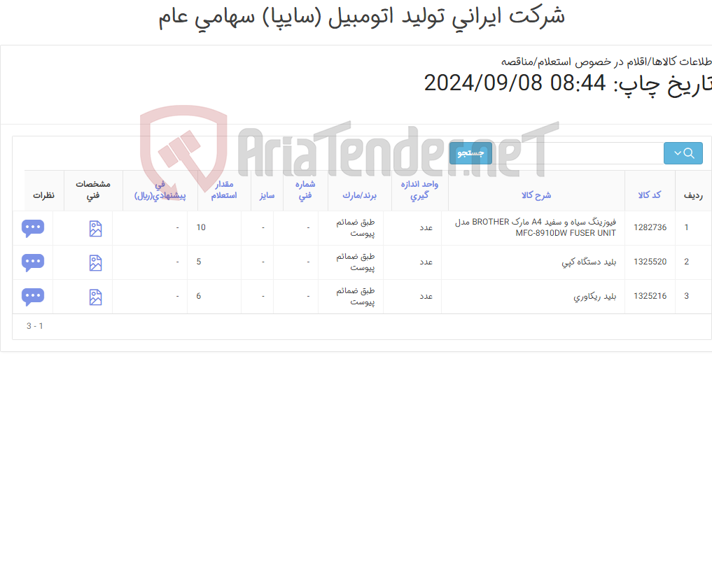 تصویر کوچک آگهی 3 آیتم فیوزینگ و بلید (طبق ضمائم پیوست