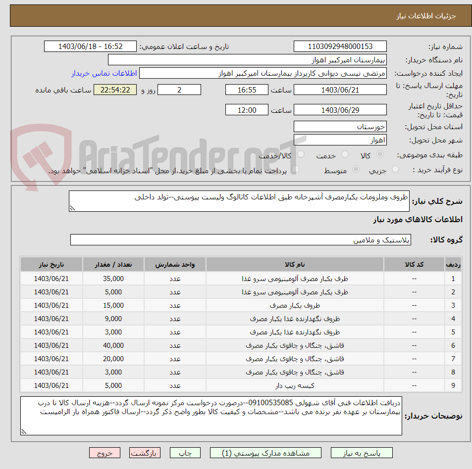تصویر کوچک آگهی ظروف وملزومات یکبارمصرف آشپزخانه طبق اطلاعات کاتالوگ ولیست پیوستی--تولد داخلی