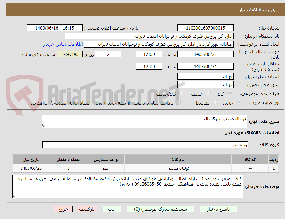 تصویر کوچک آگهی فوتبال دستی بزرگسال