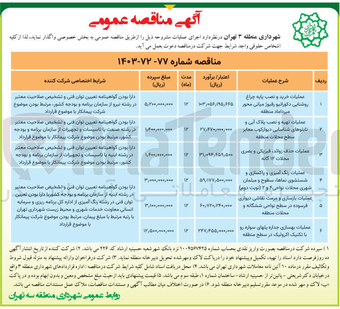 تصویر کوچک آگهی عملیات حذف زوائد ،فیزیکی و بصری محلات 12 گانه 