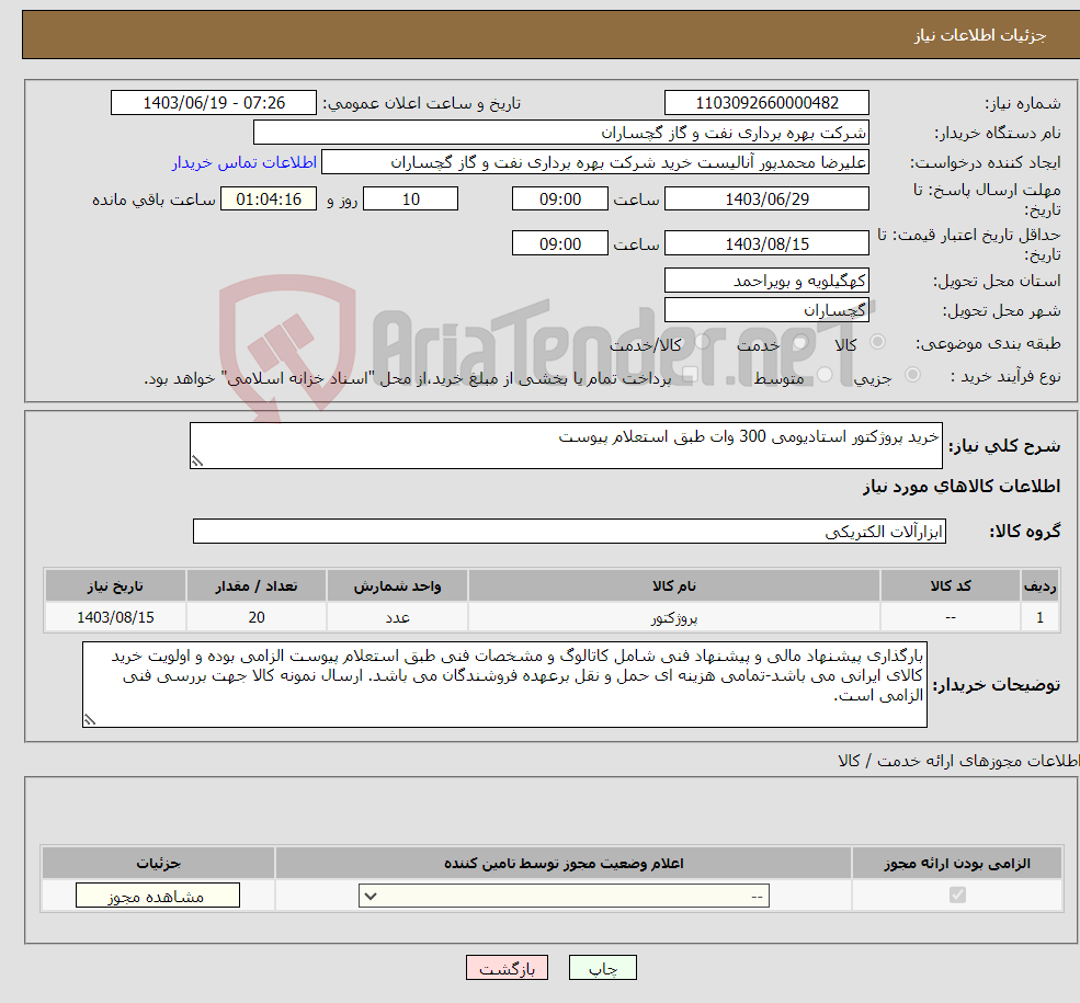 تصویر کوچک آگهی نیاز انتخاب تامین کننده-خرید پروژکتور استادیومی 300 وات طبق استعلام پیوست