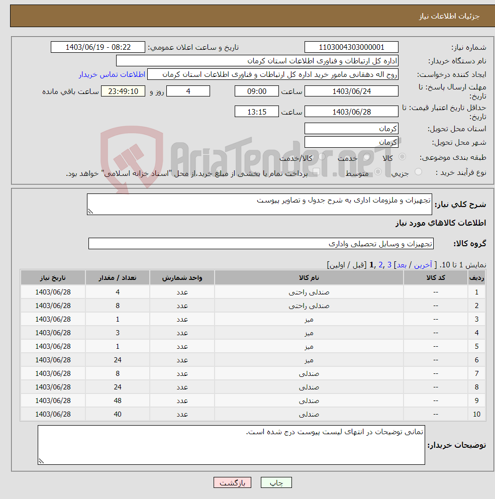 تصویر کوچک آگهی نیاز انتخاب تامین کننده-تجهیزات و ملزومات اداری به شرح جدول و تصاویر پیوست