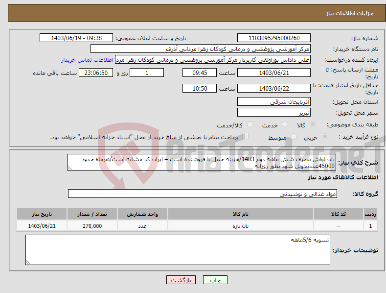 تصویر کوچک آگهی نیاز انتخاب تامین کننده-نان لواش مصرف شش ماهه دوم 1403/هزینه حمل با فروشنده است – ایران کد مشابه است/هرماه حدود 45000عددتحویل شود بطور روزانه