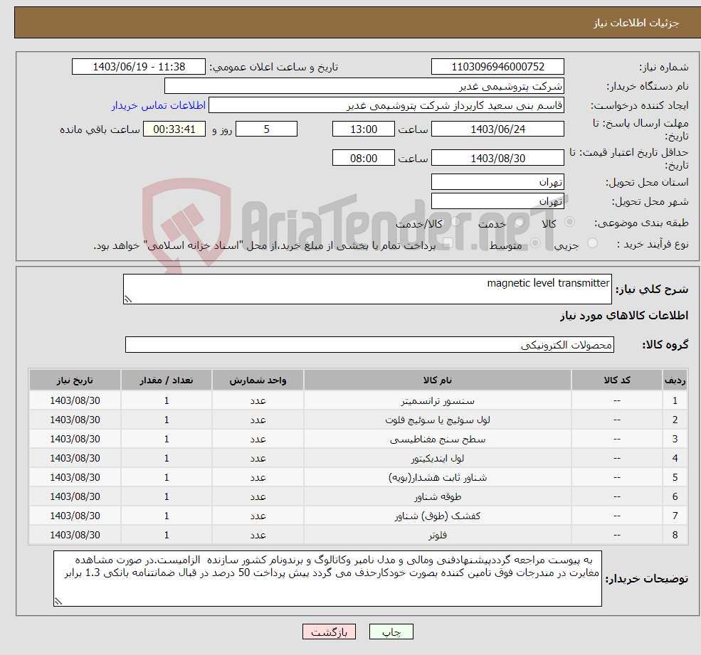 تصویر کوچک آگهی نیاز انتخاب تامین کننده-magnetic level transmitter