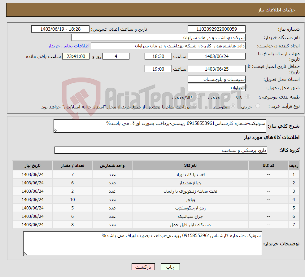 تصویر کوچک آگهی نیاز انتخاب تامین کننده-سونیکت-شماره کارشناس09158553961 رییسی-پرداخت بصورت اوراق می باشد%