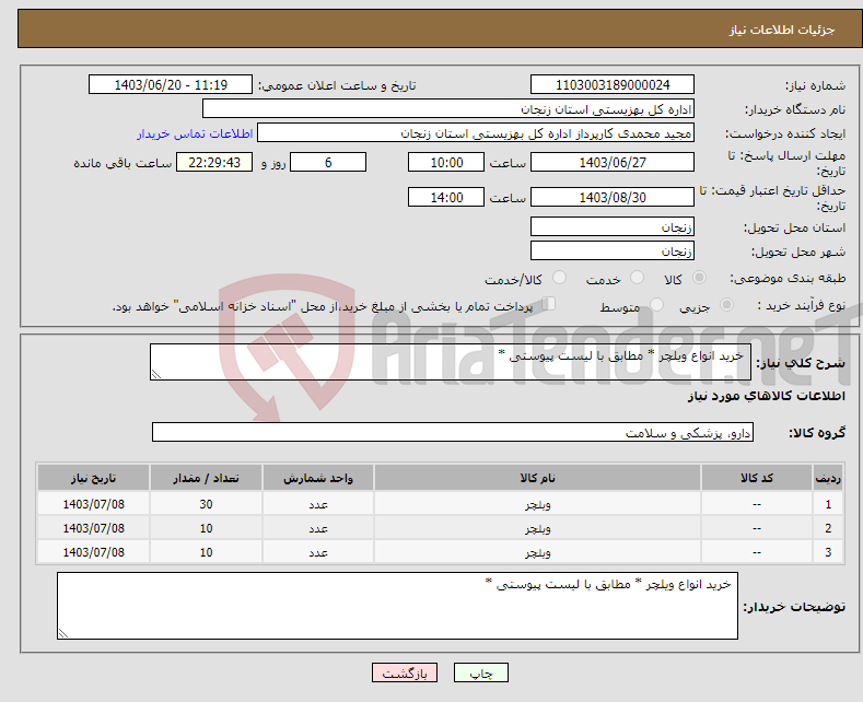تصویر کوچک آگهی نیاز انتخاب تامین کننده- خرید انواع ویلچر * مطابق با لیست پیوستی *
