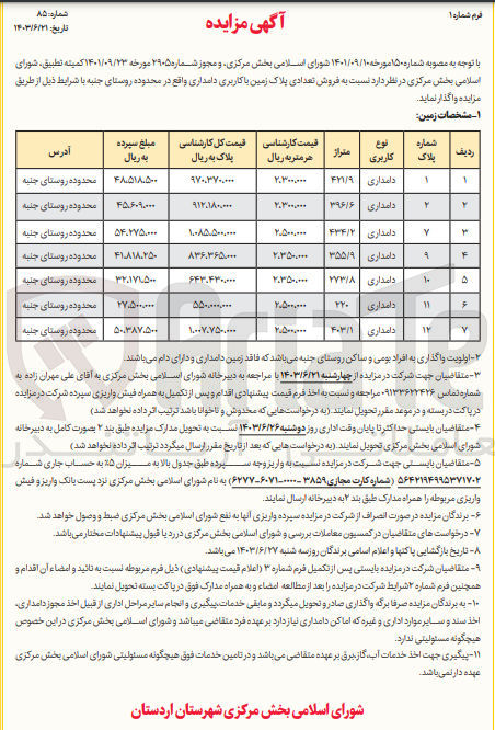 تصویر کوچک آگهی فروش تعدادی پلاک زمین باکاربری دامداری 