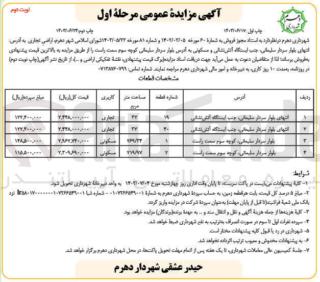 تصویر کوچک آگهی فروش اراضی تجاری در 4 ردیف با کاربری های تجاری و مسکونی