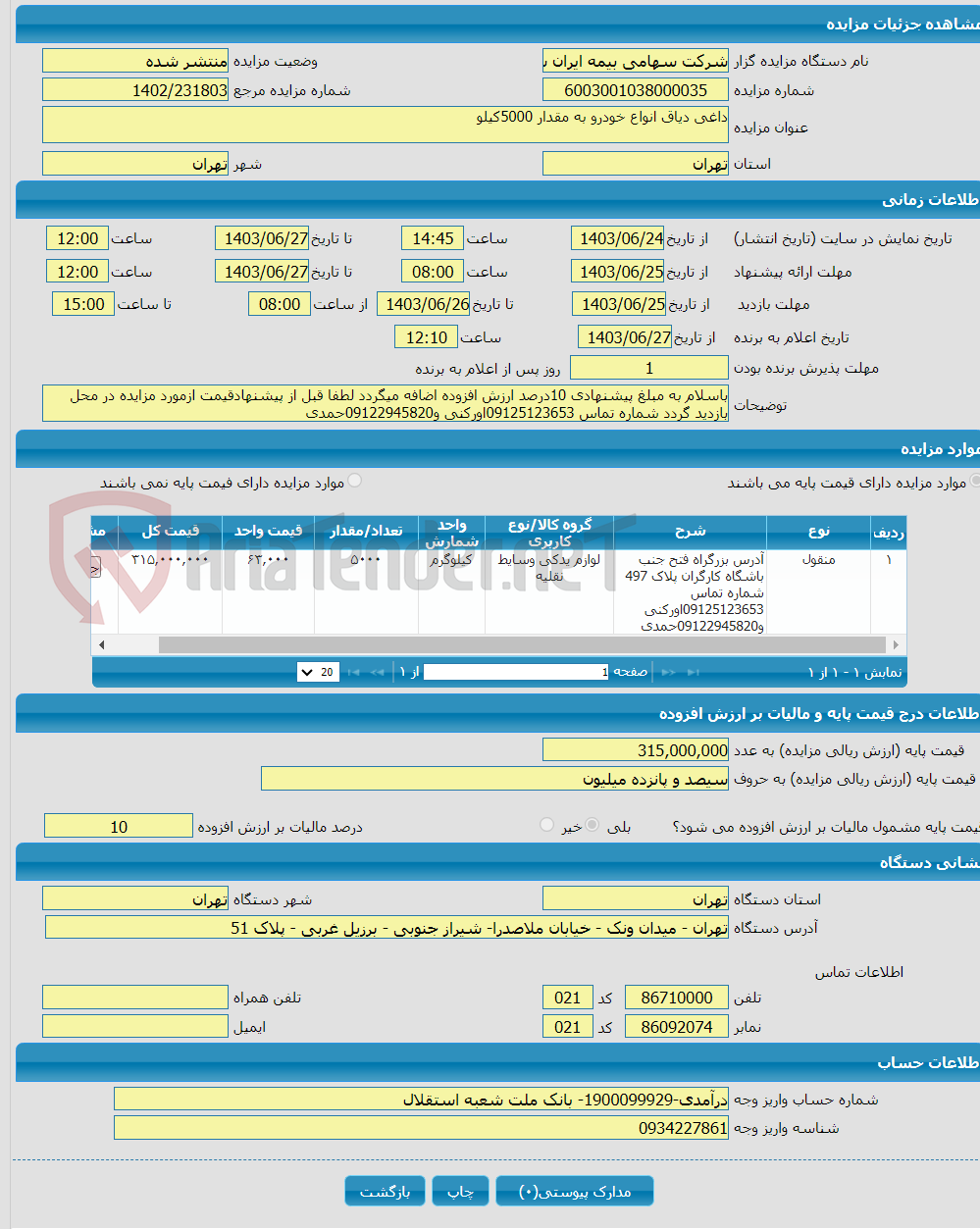 تصویر کوچک آگهی داغی دیاق انواع خودرو به مقدار 5000کیلو