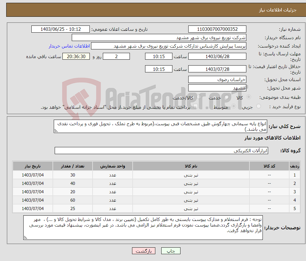 تصویر کوچک آگهی نیاز انتخاب تامین کننده-انواع پایه سیمانی چهارگوش طبق مشخصات فنی پیوست.(مربوط به طرح تملک ، تحویل فوری و پرداخت نقدی می باشد.)