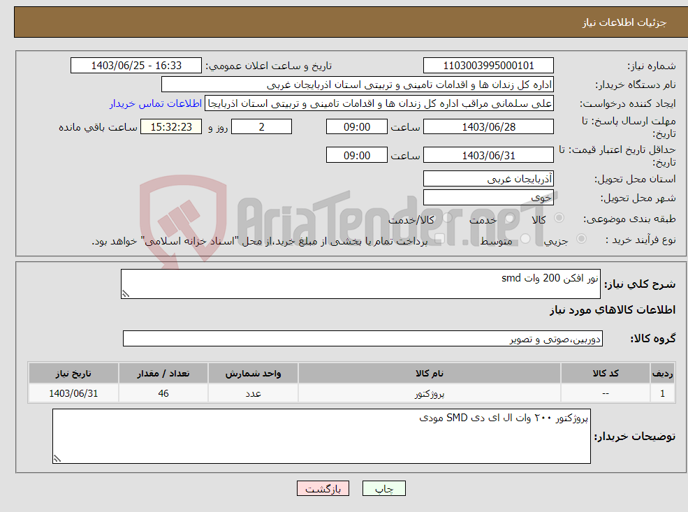 تصویر کوچک آگهی نیاز انتخاب تامین کننده-نور افکن 200 وات smd