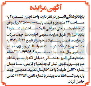تصویر کوچک آگهی اجاره واحد تجاری شماره ۲ به مساحت ۳۲ متر مربع 
