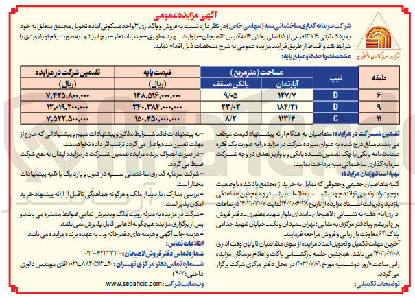 تصویر کوچک آگهی فروش و واگذاری 3 واحد مسکونی آماده تحویل مجتمع به پلاک ثبتی 13719 