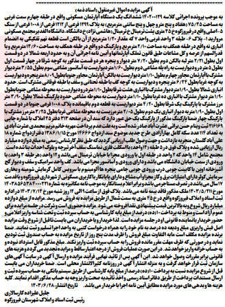 تصویر کوچک آگهی پرونده اجرایی کلاسه :140200129
فروش ششدانگ یک دستگاه آپارتمان مسکونی به مساحت 75/45 مترمربع به پلاک 1299