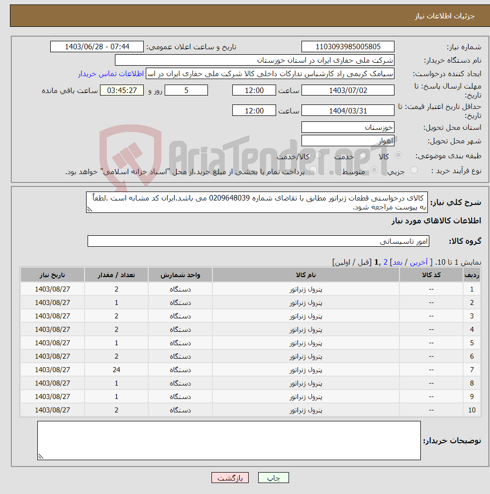 تصویر کوچک آگهی نیاز انتخاب تامین کننده- کالای درخواستی قطعات ژنراتور مطابق با تقاضای شماره 0209648039 می باشد.ایران کد مشابه است .لطفاً به پیوست مراجعه شود.