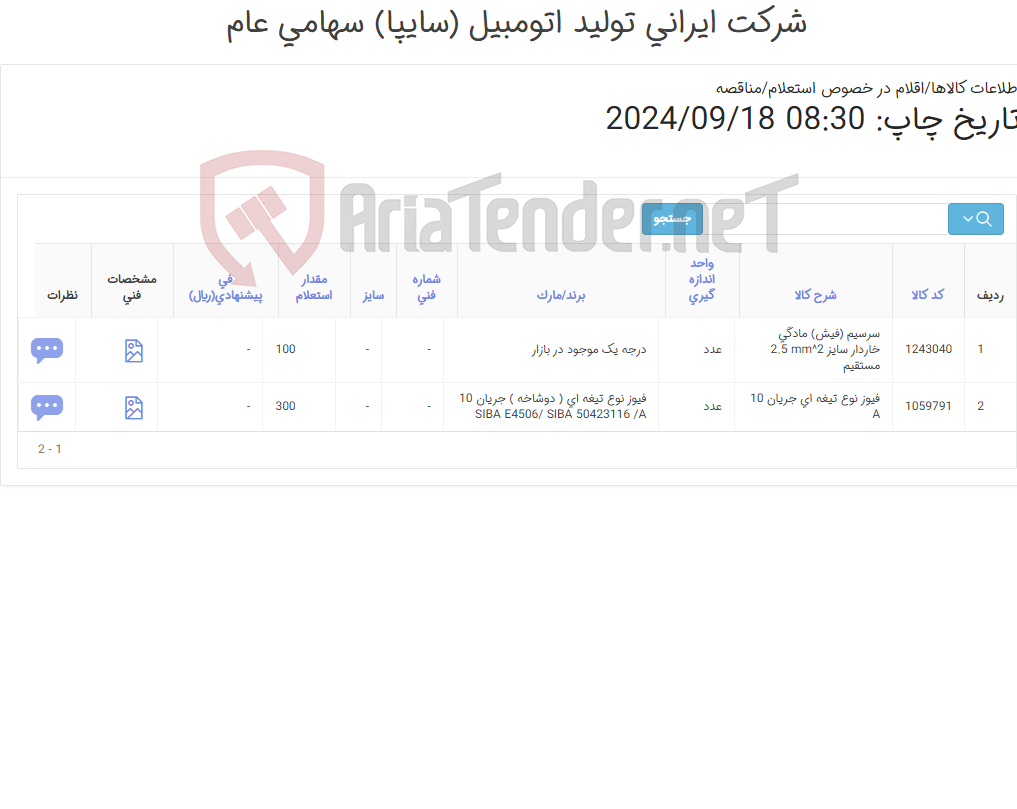 تصویر کوچک آگهی فیوز و سر سیم