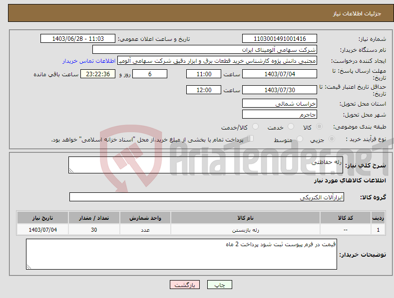 تصویر کوچک آگهی نیاز انتخاب تامین کننده-رله حفاظتی