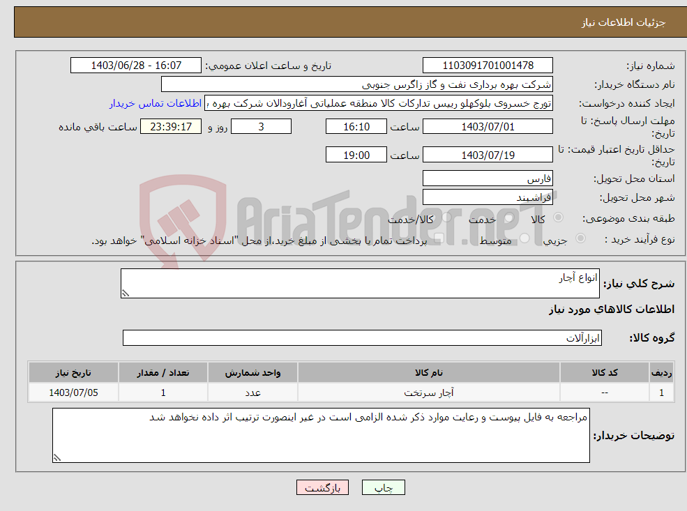 تصویر کوچک آگهی نیاز انتخاب تامین کننده-انواع آچار