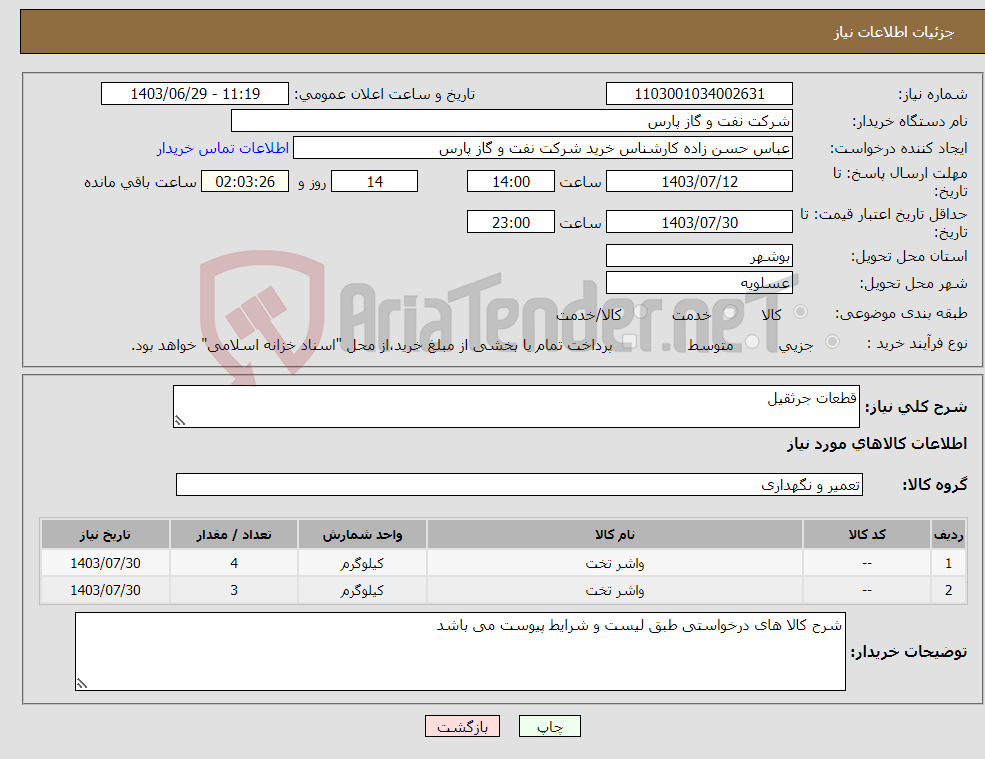 تصویر کوچک آگهی نیاز انتخاب تامین کننده-قطعات جرثقیل 