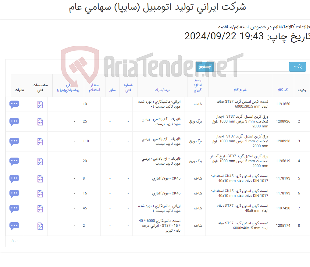 تصویر کوچک آگهی ورق - تسمه و تسمه ck45(آهن آلات)