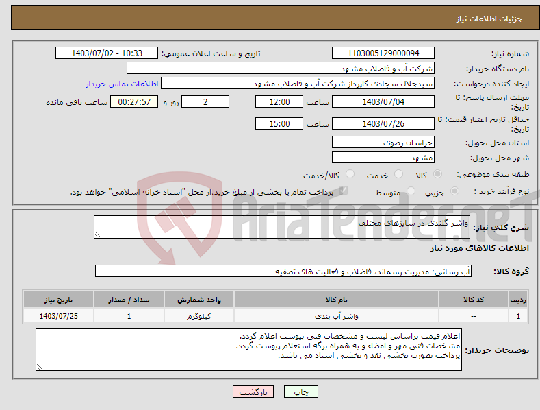 تصویر کوچک آگهی نیاز انتخاب تامین کننده-واشر گلندی در سایزهای مختلف