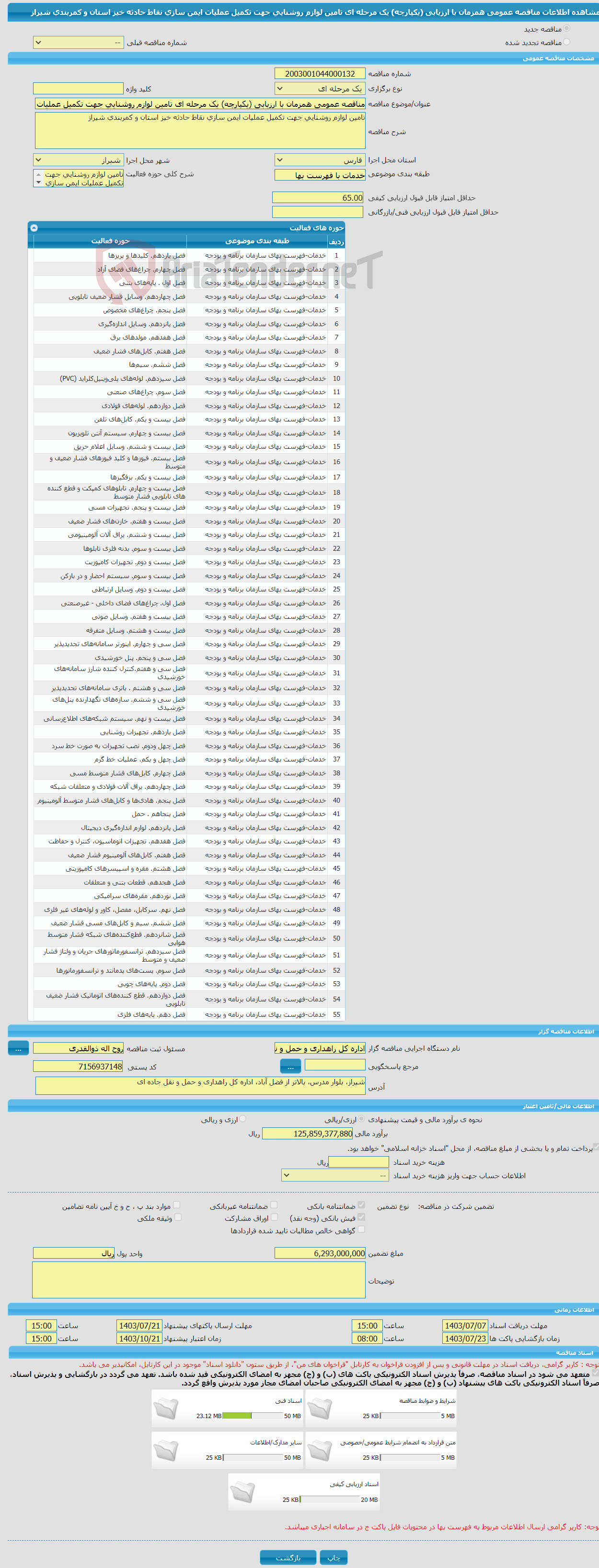 تصویر کوچک آگهی مناقصه عمومی همزمان با ارزیابی (یکپارچه) یک مرحله ای تامین لوازم روشنایی جهت تکمیل عملیات ایمن سازی نقاط حادثه خیز استان و کمربندی شیراز