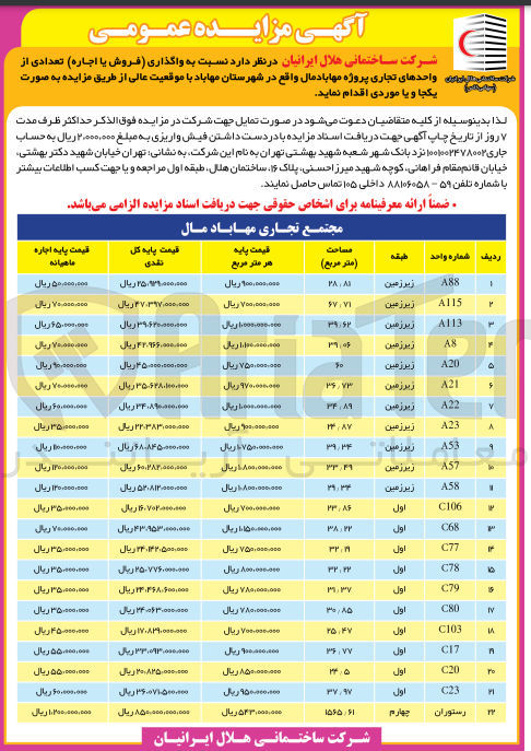 تصویر کوچک آگهی فروش یا اجاره تعدادی از واحد های تجاری در 22 ردیف پروژه مهاباد مال 