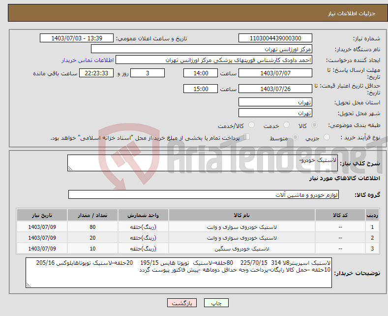 تصویر کوچک آگهی نیاز انتخاب تامین کننده-لاستیک خودرو-