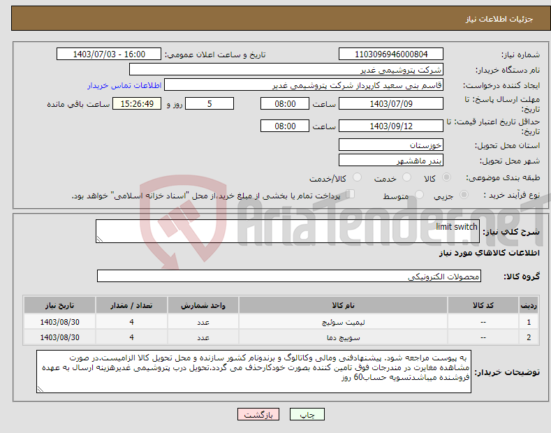 تصویر کوچک آگهی نیاز انتخاب تامین کننده-limit switch