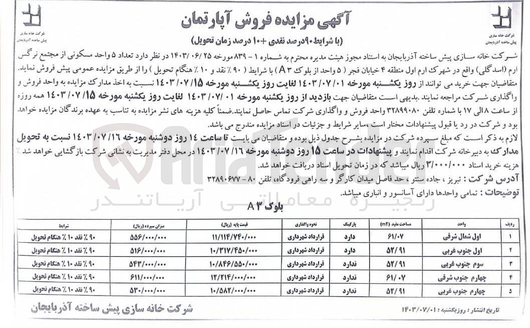 تصویر کوچک آگهی فروش تعداد ۵ واحد مسکونی از مجتمع نرگس ارم (اسد گلی) 