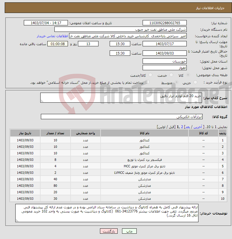 تصویر کوچک آگهی نیاز انتخاب تامین کننده-خرید 20 قلم لوازم ابزار دقیق 