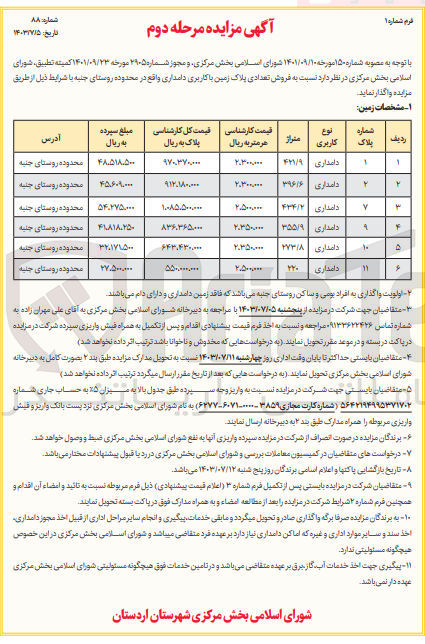 تصویر کوچک آگهی  فروش تعدادی پلاک زمین با کاربری دامداری در 6 ردیف 