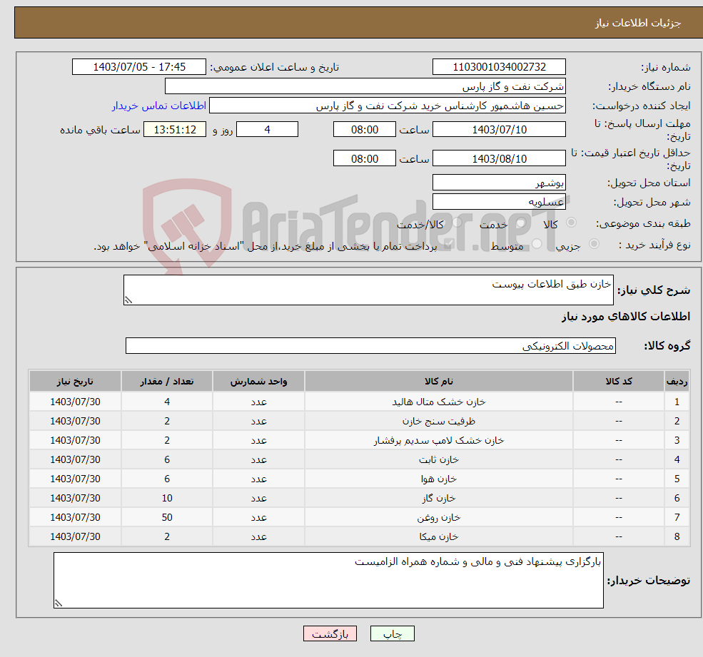 تصویر کوچک آگهی نیاز انتخاب تامین کننده-خازن طبق اطلاعات پیوست