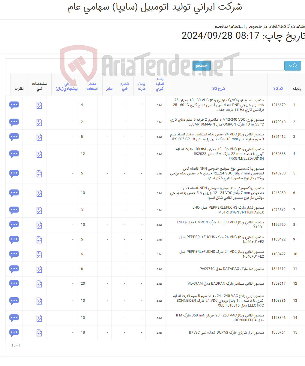 تصویر کوچک آگهی تامین انواع سنسور القایی و سطح