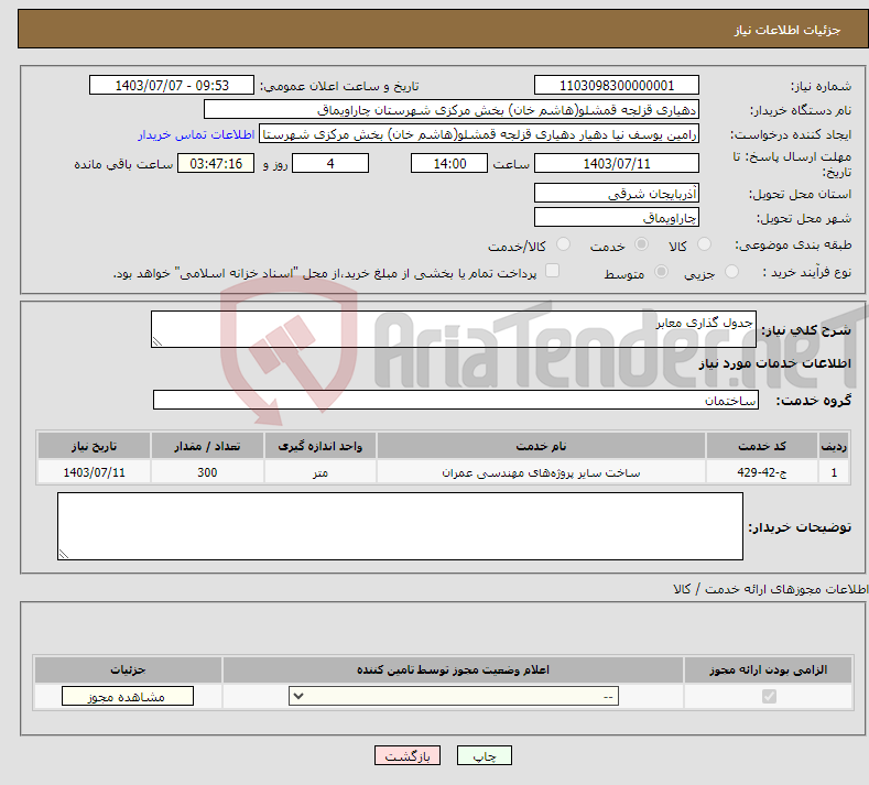 تصویر کوچک آگهی نیاز انتخاب تامین کننده-جدول گذاری معابر
